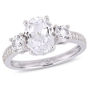 3.50 Carat (ctw) Lab Created White Sapphire Ring in 10K White Gold with Diamonds